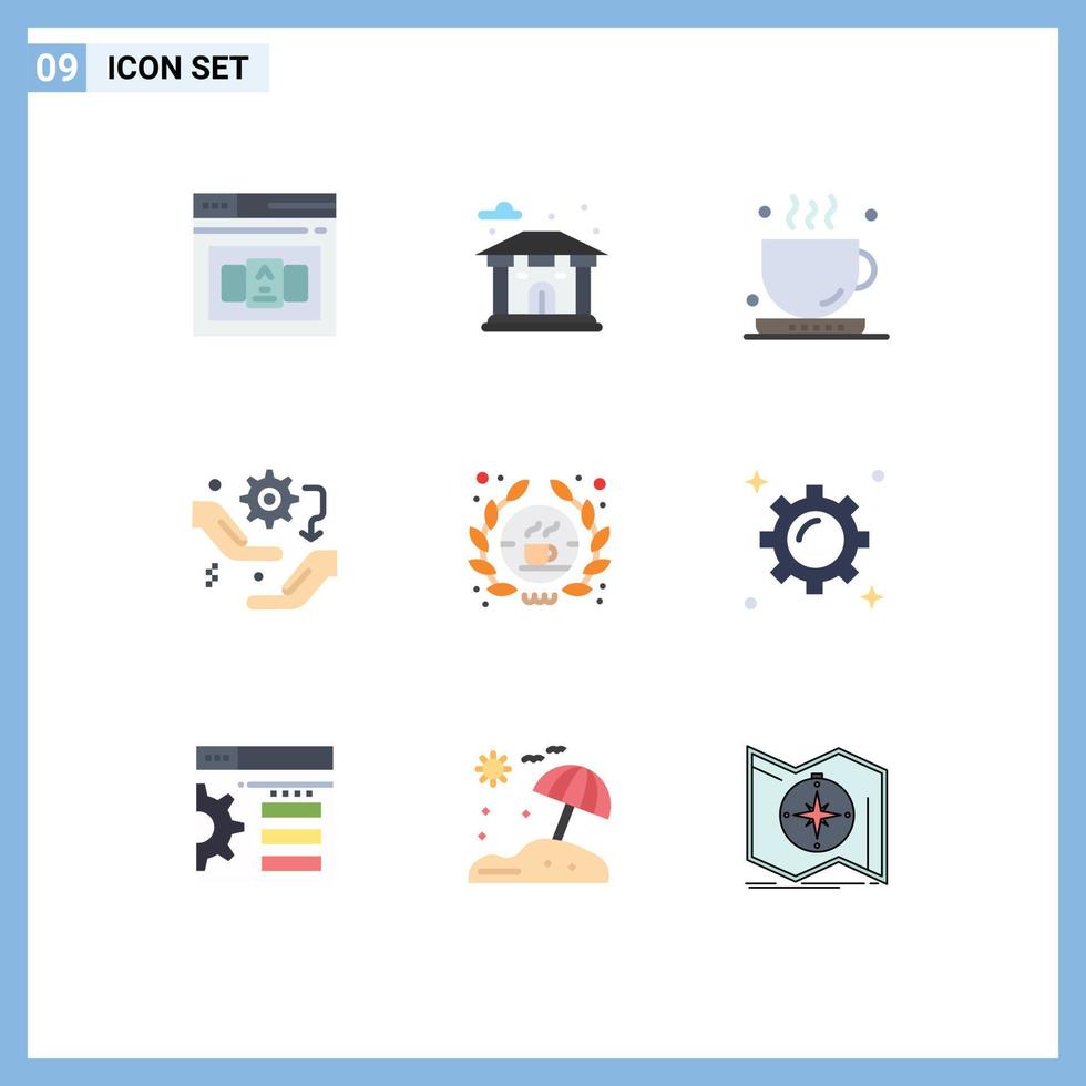 Universal Icon Symbols Group of 9 Modern Flat Colors of coffee setting drink configuration hand Editable Vector Design Elements