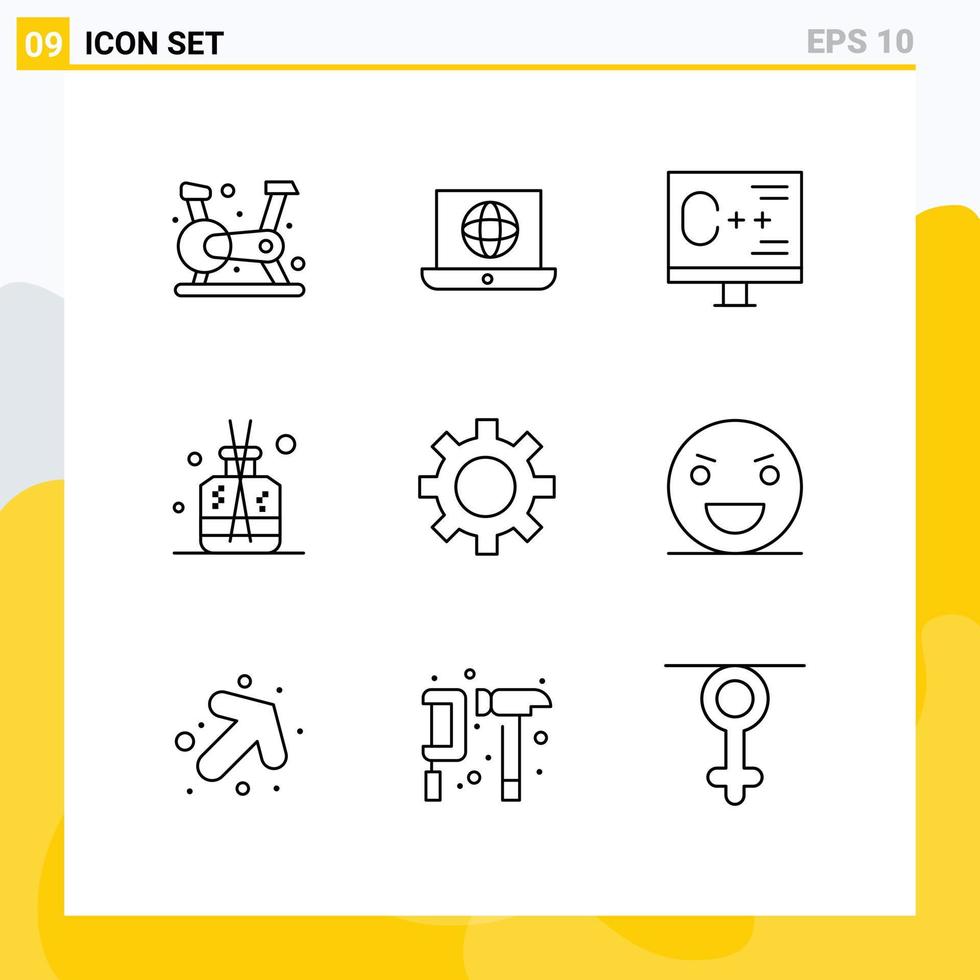 Set of 9 Commercial Outlines pack for cog green coding stick programming Editable Vector Design Elements
