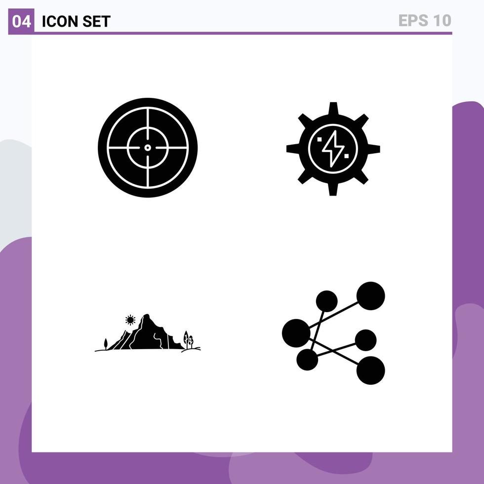 Modern Set of 4 Solid Glyphs and symbols such as army hill gear power tree Editable Vector Design Elements