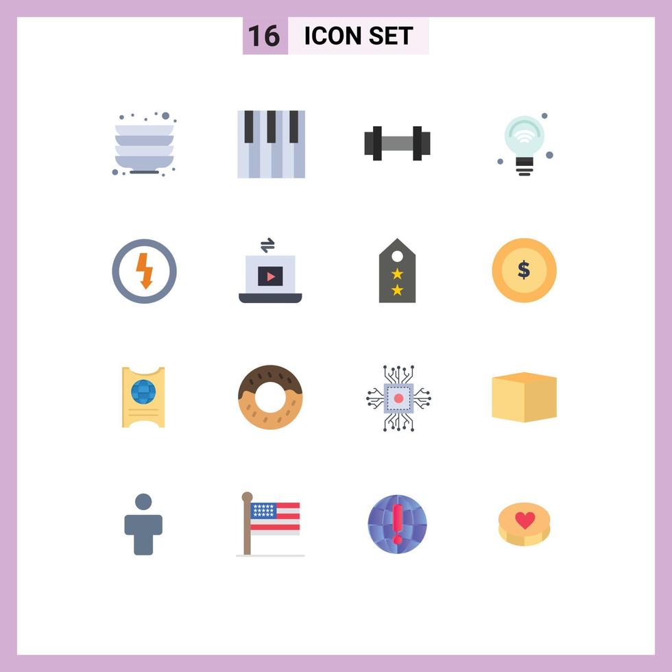 Set of 16 Modern UI Icons Symbols Signs for charge iot gym internet of things bulb Editable Pack of Creative Vector Design Elements