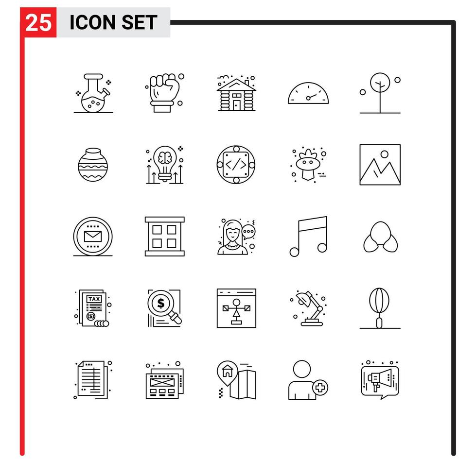 Set of 25 Vector Lines on Grid for tree leaf house forest speed Editable Vector Design Elements