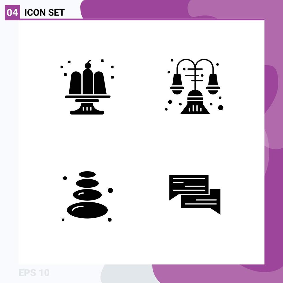 4 Thematic Vector Solid Glyphs and Editable Symbols of birthday lotus party interior chat Editable Vector Design Elements