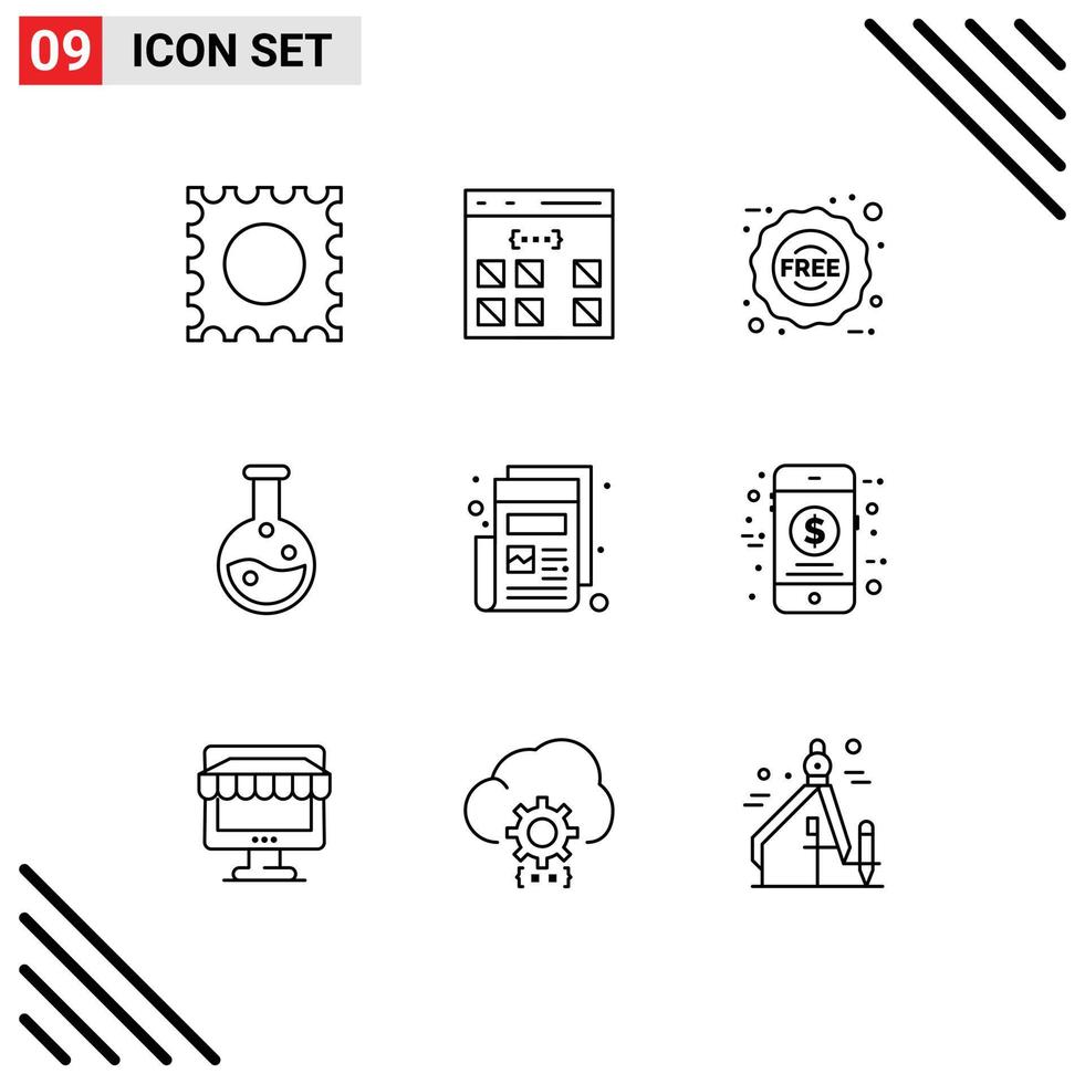 9 Universal Outline Signs Symbols of print newspaper free news lab Editable Vector Design Elements