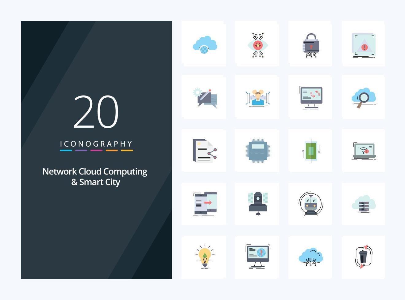 20 Network Cloud Computing And Smart City Flat Color icon for presentation vector