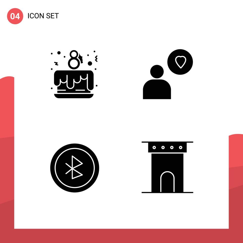 Group of 4 Solid Glyphs Signs and Symbols for cake party user interface celebrate heart architecture Editable Vector Design Elements