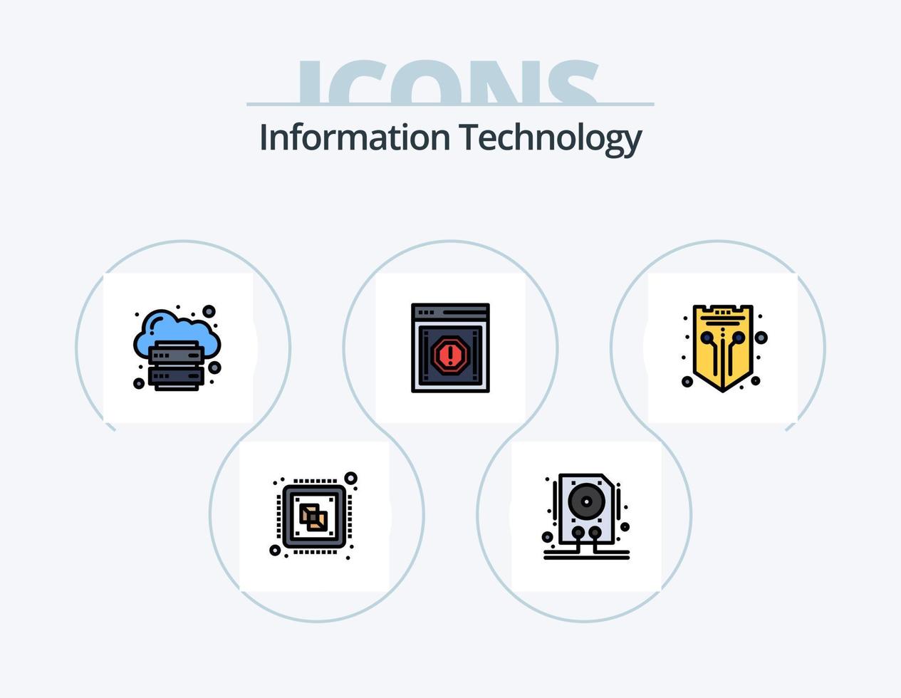 Information Technology Line Filled Icon Pack 5 Icon Design. password. link. storage. fraudulent. notification vector