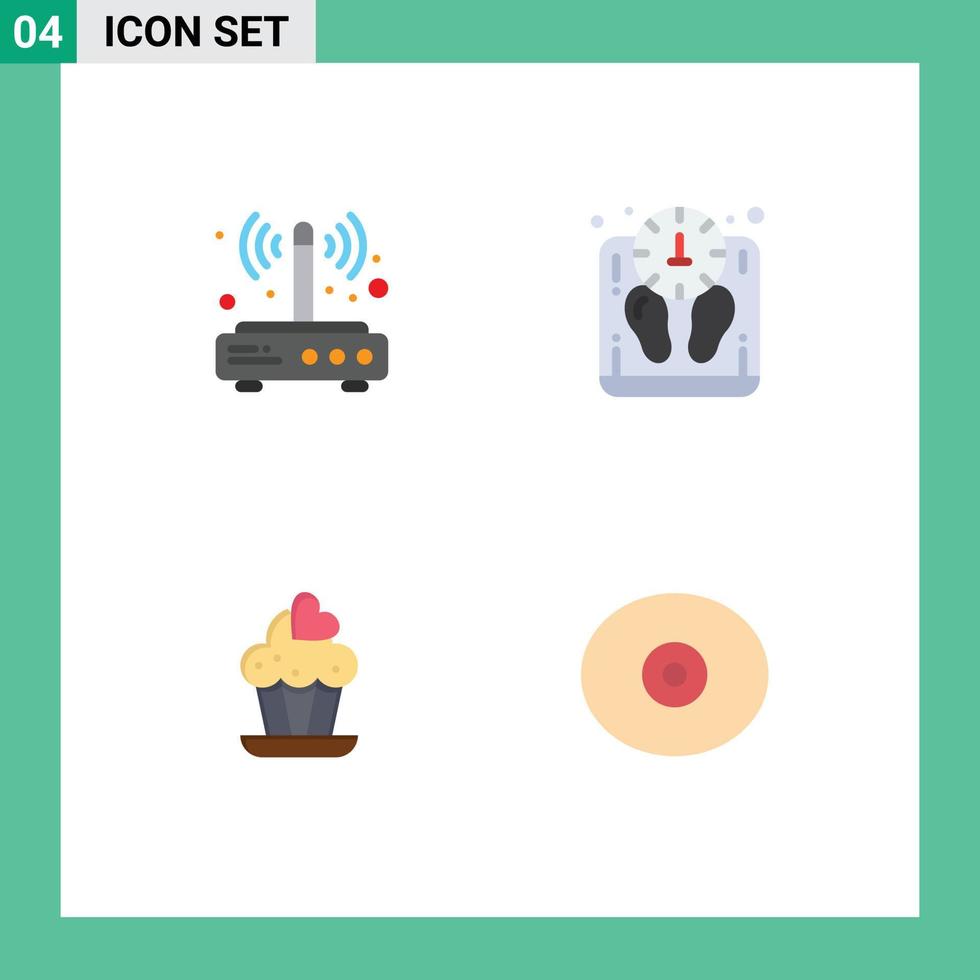 Group of 4 Flat Icons Signs and Symbols for modem cupcake connection mass love Editable Vector Design Elements