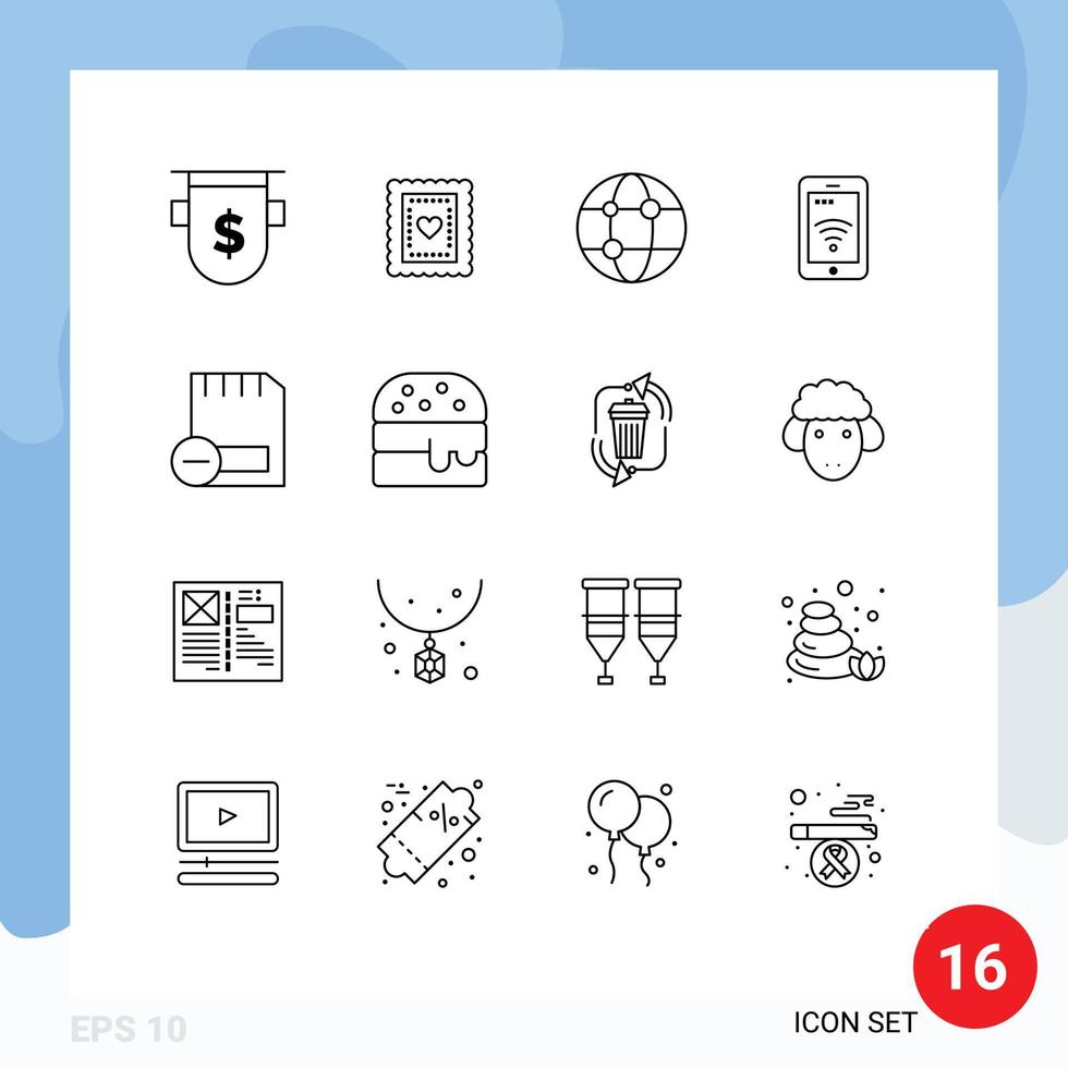 User Interface Pack of 16 Basic Outlines of card service toddler sign technology Editable Vector Design Elements