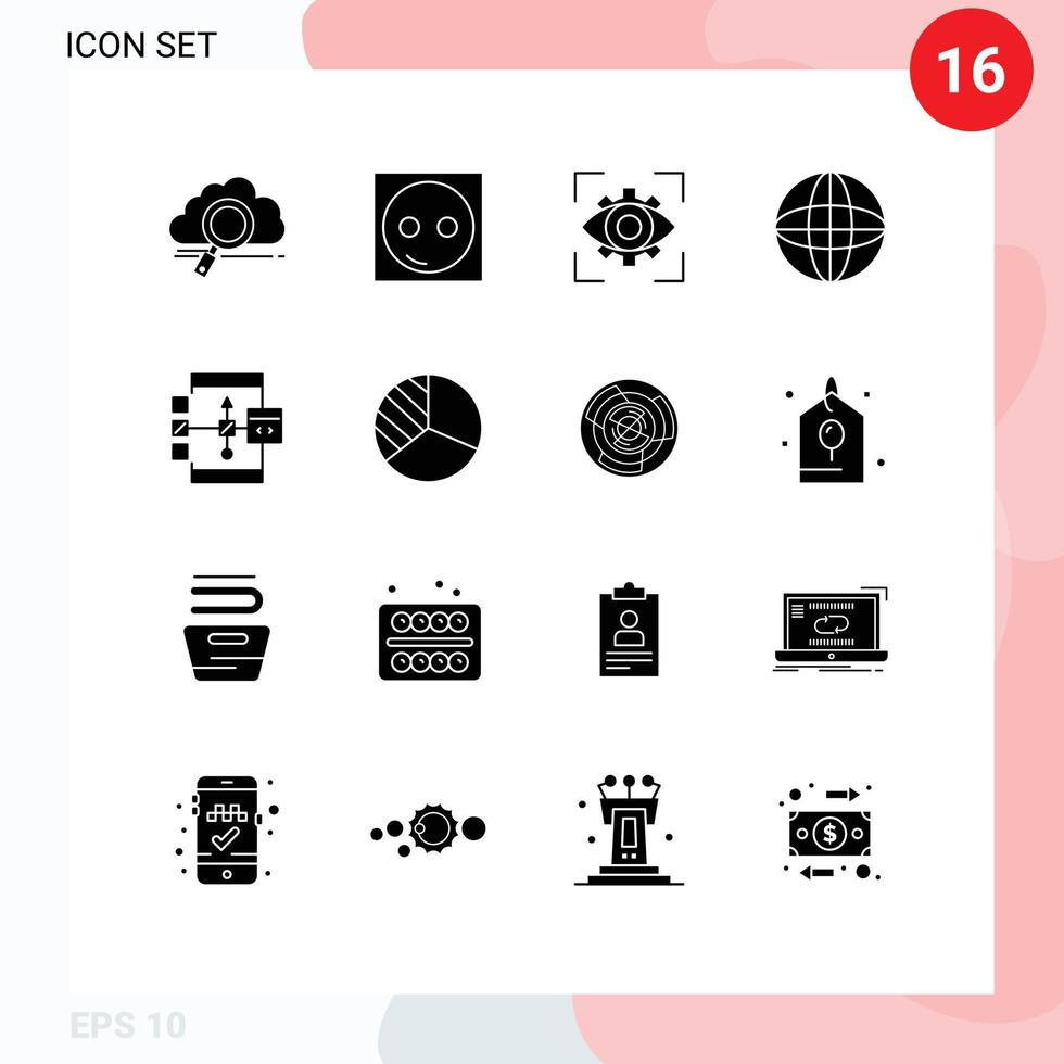 Set of 16 Vector Solid Glyphs on Grid for world arrow equipment vision imagination Editable Vector Design Elements