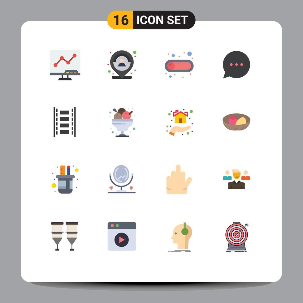 Editable Vector Line Pack of 16 Simple Flat Colors of film comment person chat toggle Editable Pack of Creative Vector Design Elements