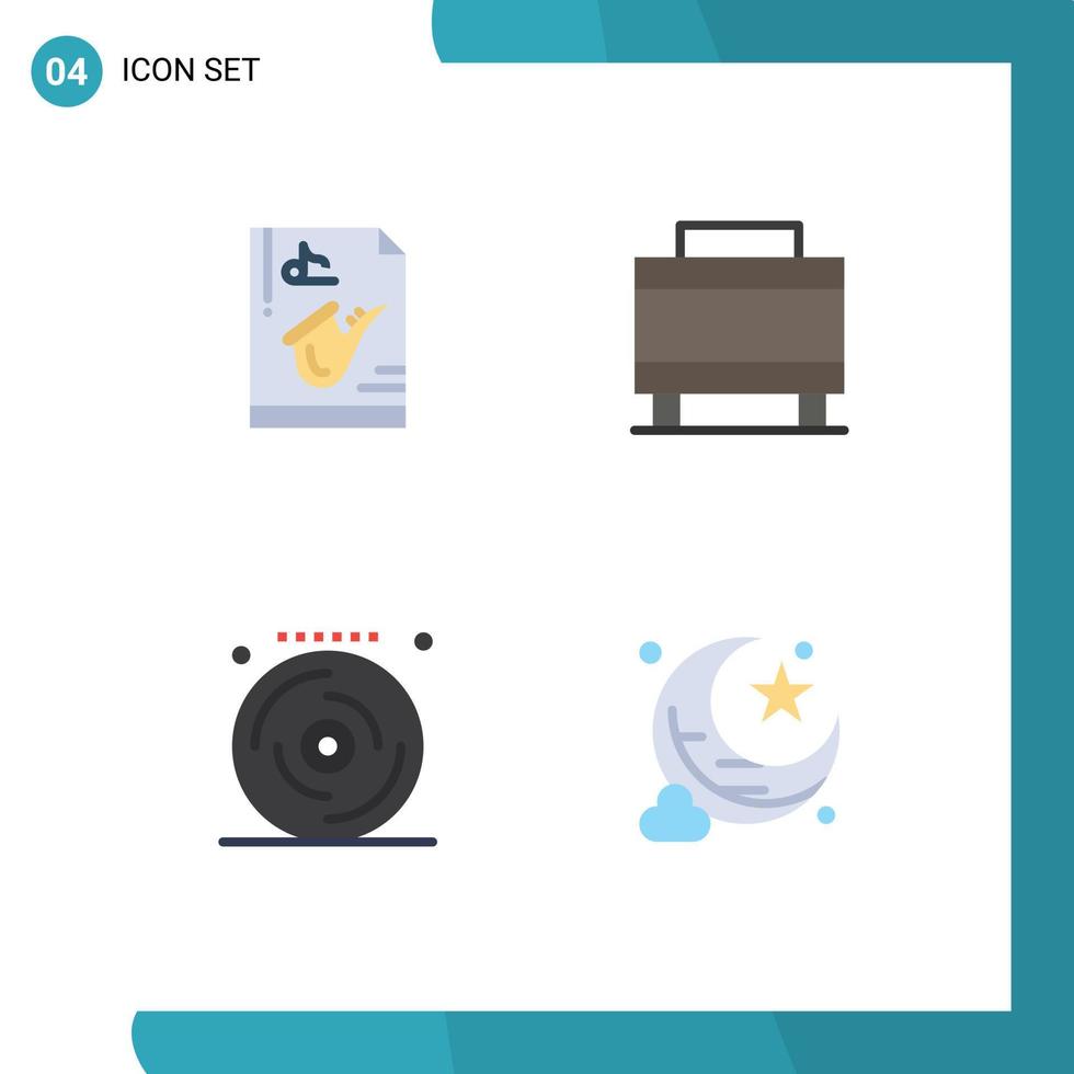 4 Thematic Vector Flat Icons and Editable Symbols of file celebration play suitcase party Editable Vector Design Elements