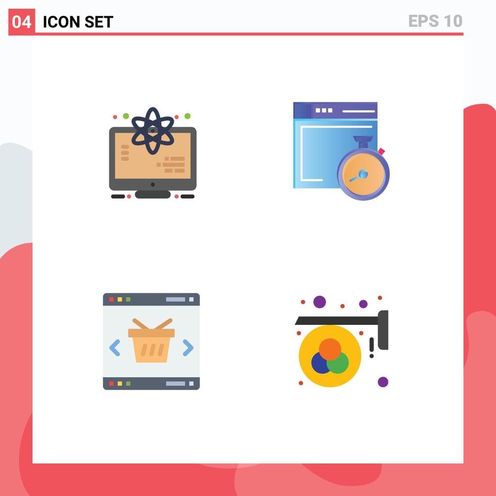 Pictogram Set of 4 Simple Flat Icons of atom basket space compass shopping Editable Vector Design Elements