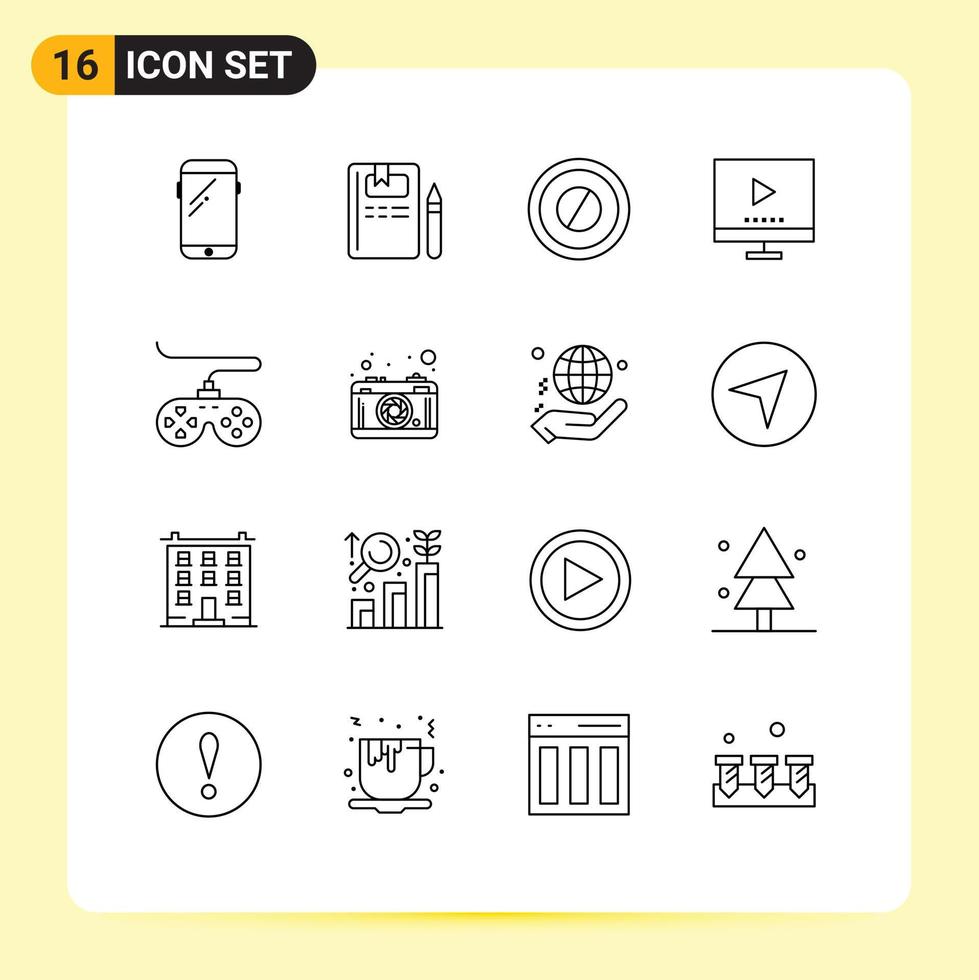 User Interface Pack of 16 Basic Outlines of controller tv pencil technology devices Editable Vector Design Elements