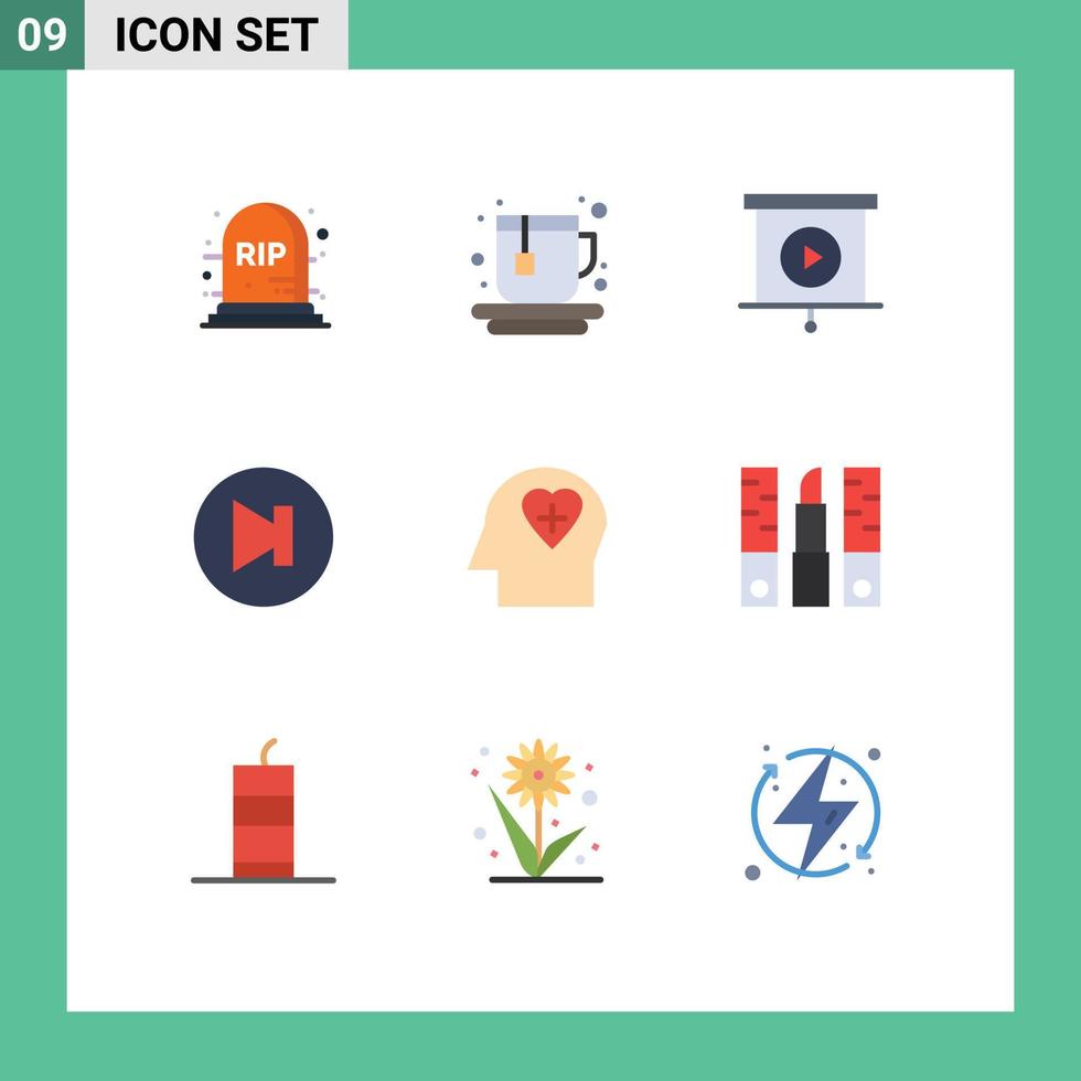 paquete de 9 signos y símbolos modernos de colores planos para medios de impresión web, como cosméticos, esteticista, presentación, amor, emoción, elementos de diseño vectorial editables vector