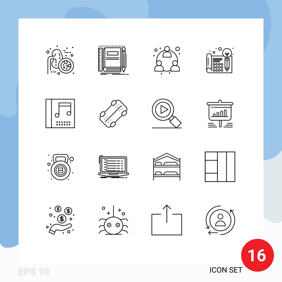 Set of 16 Modern UI Icons Symbols Signs for thinking idea sketching design network Editable Vector Design Elements