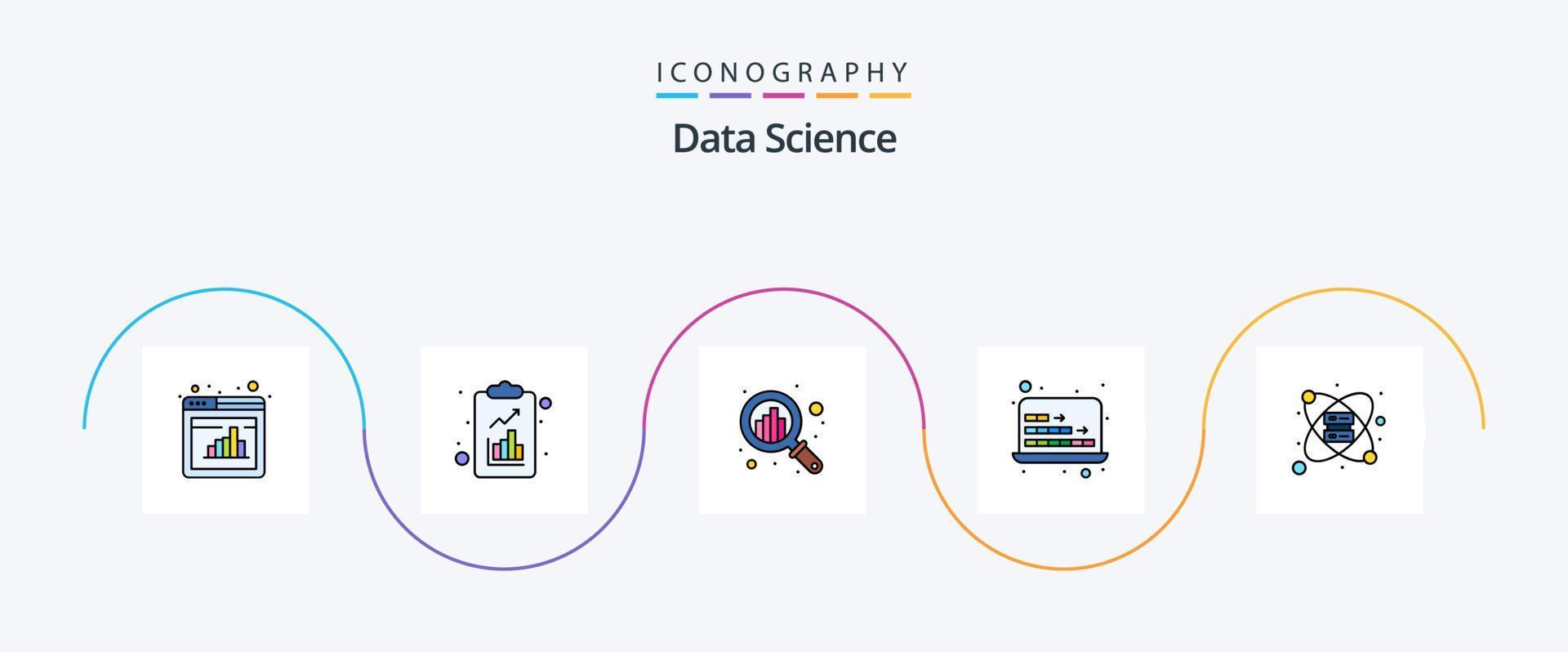 Data Science Line Filled Flat 5 Icon Pack Including rack. graph. analysis. chart. computer vector