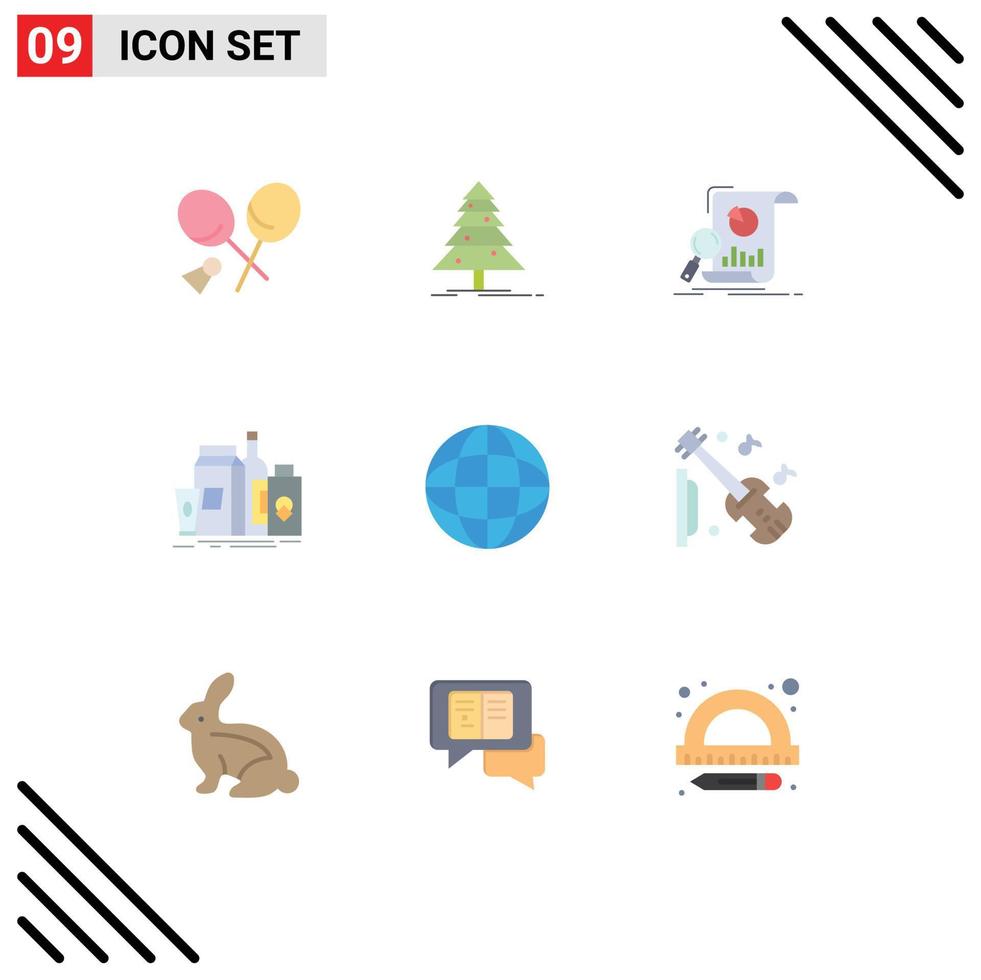 Mobile Interface Flat Color Set of 9 Pictograms of bottle marketing analysis branding research Editable Vector Design Elements