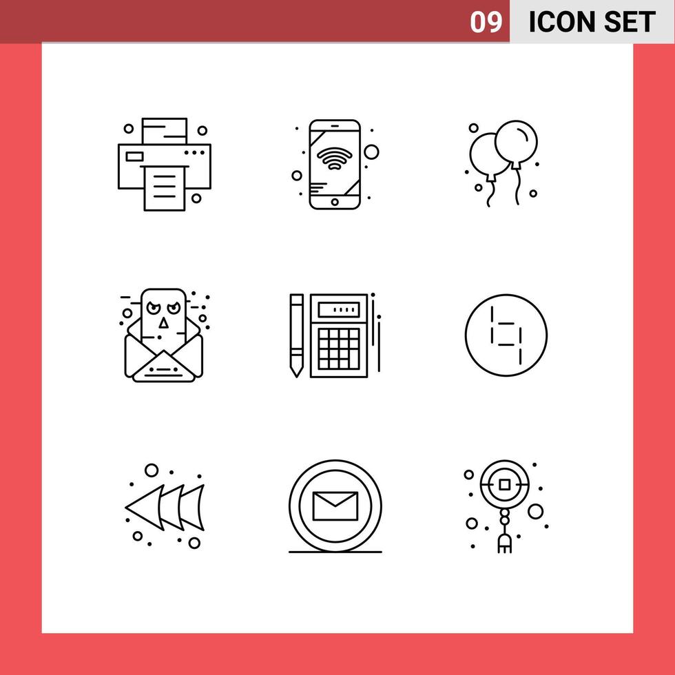 Pictogram Set of 9 Simple Outlines of math calculation ireland calc email Editable Vector Design Elements