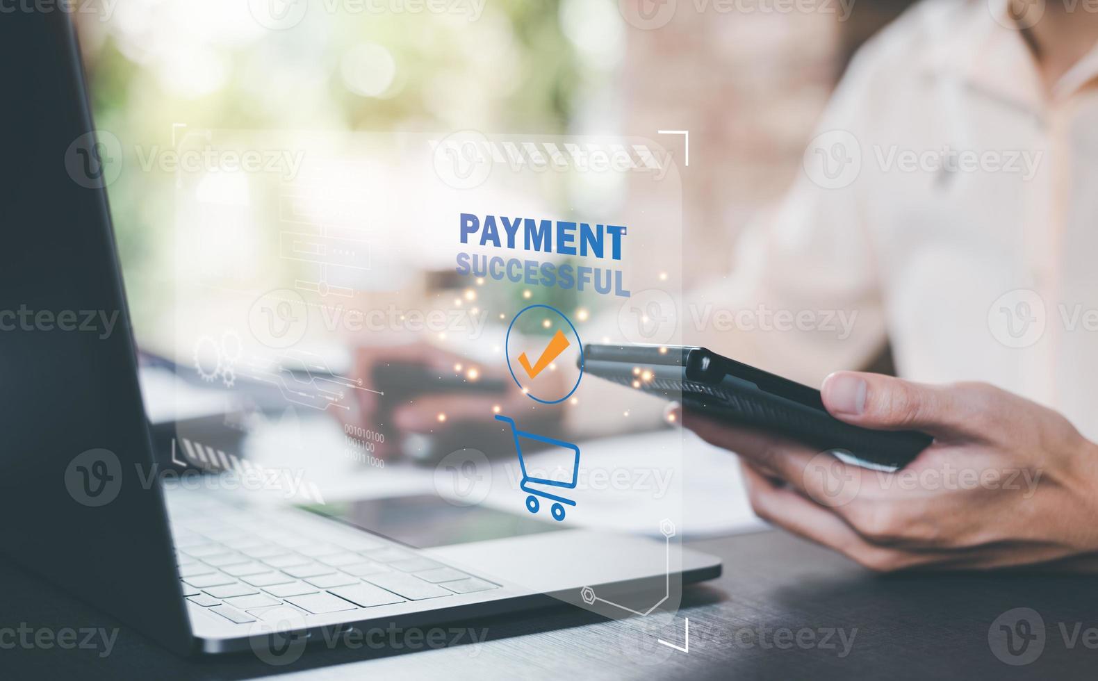 successful payment businessman through smart phones with modern technology,wallet app, banking and online shopping,Wireless financial transactions,Shopping service on The online web,Consumer society photo