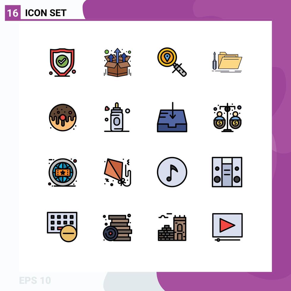 16 iconos creativos signos y símbolos modernos de la herramienta de recursos de ubicación del servicio de donas elementos de diseño de vectores creativos editables