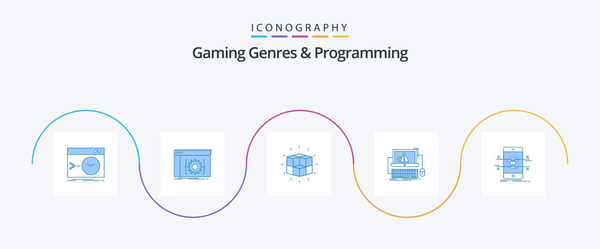 Gaming Genres And Programming Blue 5 Icon Pack Including error. computer. developer. cube. puzzle vector