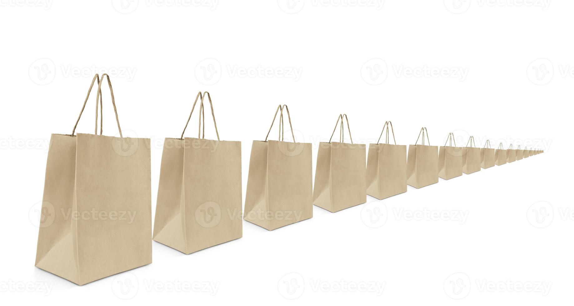 folded paper bag with handles isolated on white background photo