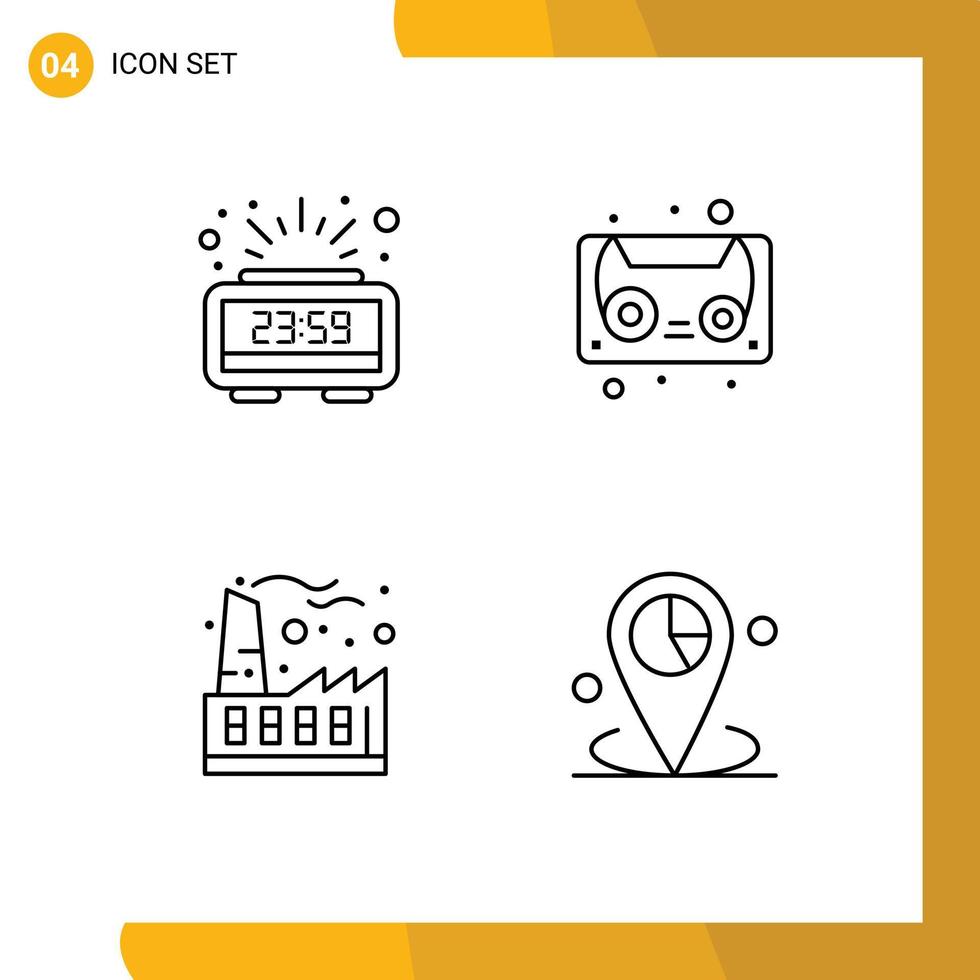 4 Thematic Vector Filledline Flat Colors and Editable Symbols of clock industrial time cassette tape data Editable Vector Design Elements