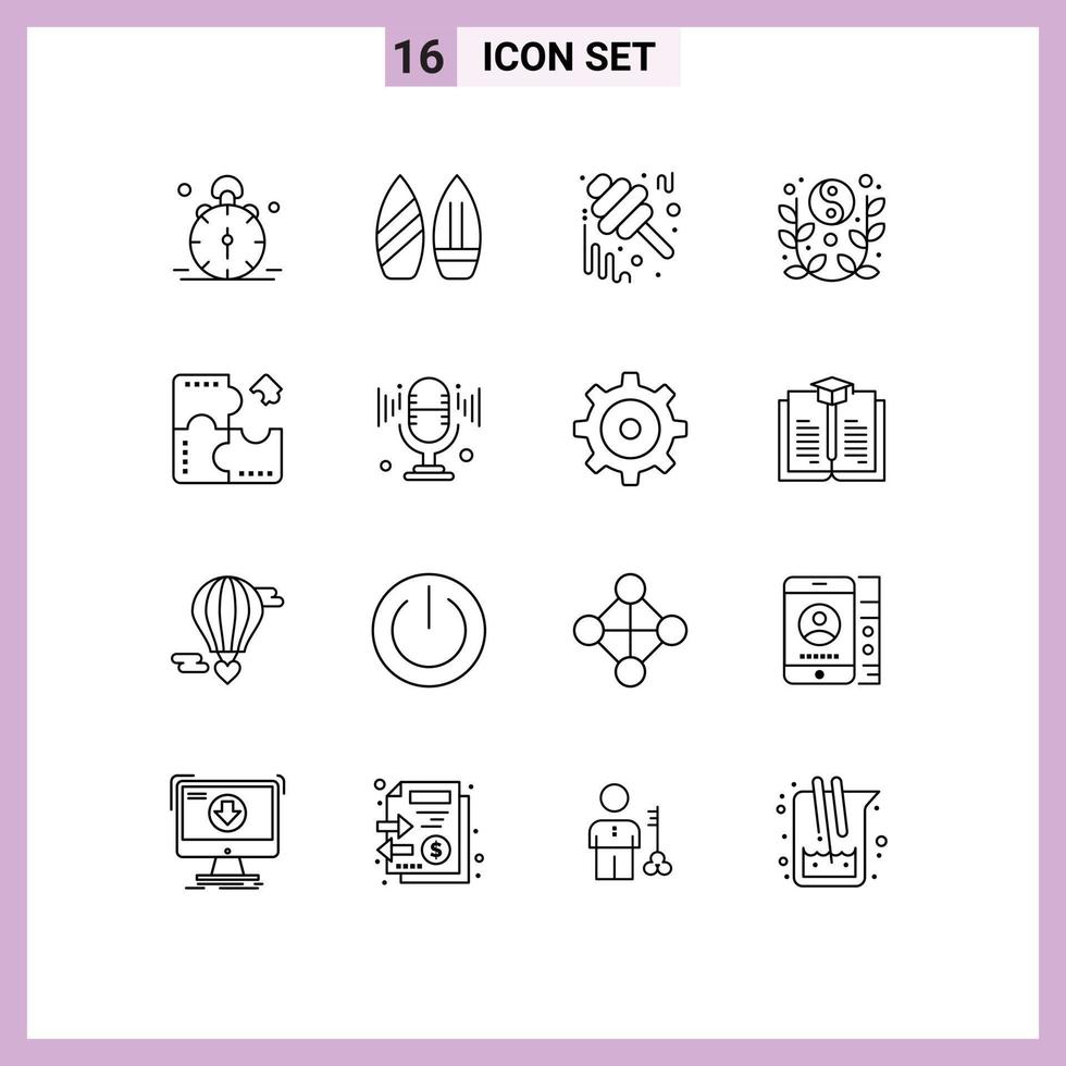 Mobile Interface Outline Set of 16 Pictograms of yin yang new winter lunar jam Editable Vector Design Elements