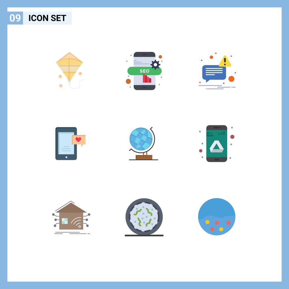 Set of 9 Vector Flat Colors on Grid for drive web mobile globe world Editable Vector Design Elements