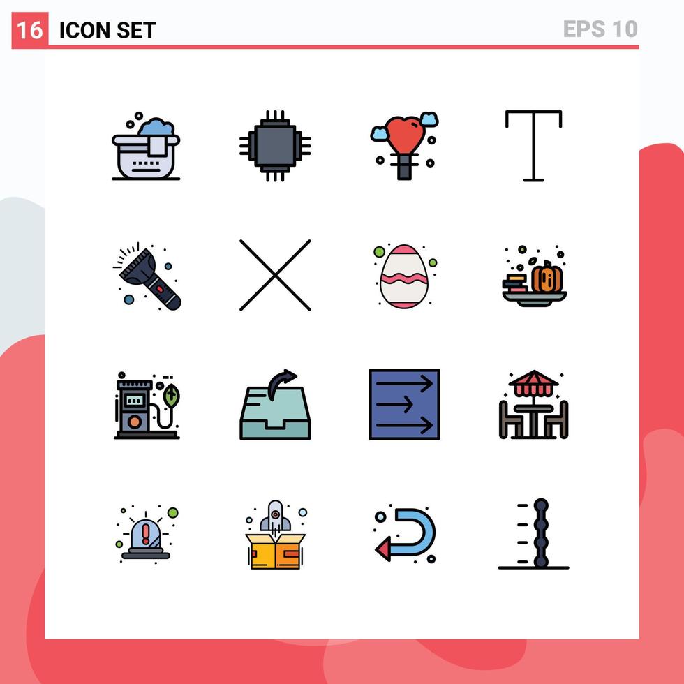 Mobile Interface Flat Color Filled Line Set of 16 Pictograms of close light balloon flash font Editable Creative Vector Design Elements