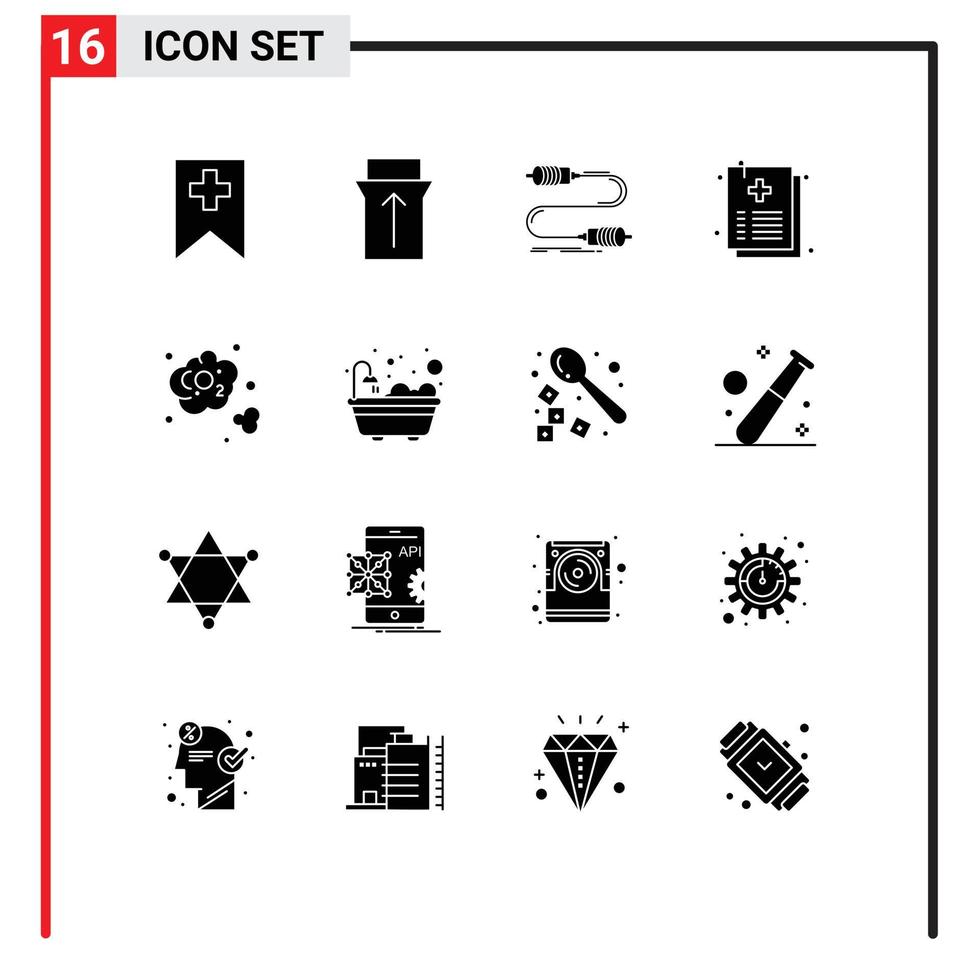 Pack of 16 Modern Solid Glyphs Signs and Symbols for Web Print Media such as co carbon interaction file healthcare Editable Vector Design Elements