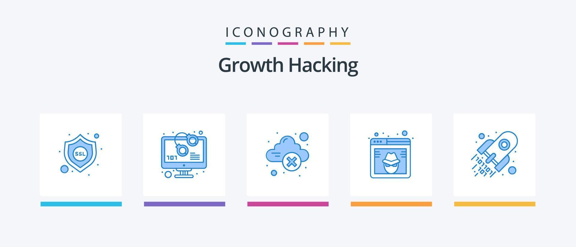 Hacking Blue 5 Icon Pack Including code. hacker. cloud. hack. browser. Creative Icons Design vector