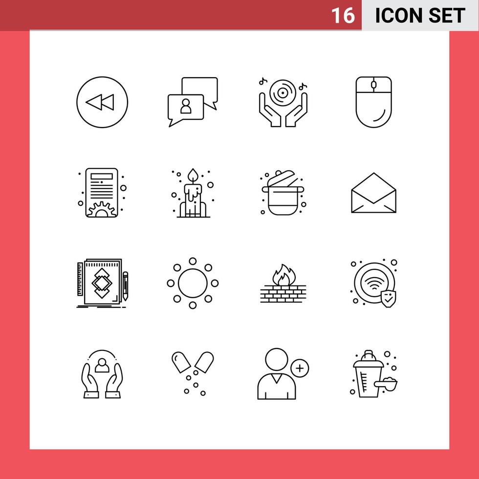 Pack of 16 Modern Outlines Signs and Symbols for Web Print Media such as options mouse dj electronic cursor Editable Vector Design Elements