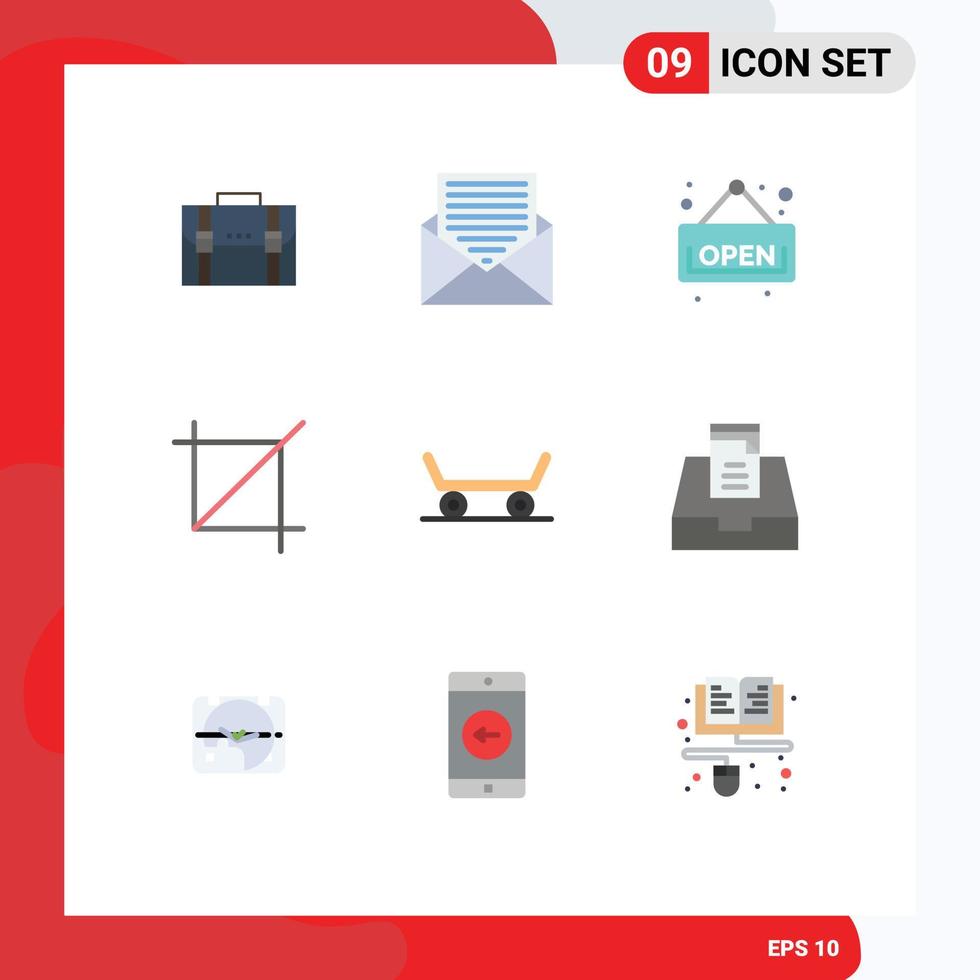 9 User Interface Flat Color Pack of modern Signs and Symbols of symbols crop contact shop open Editable Vector Design Elements