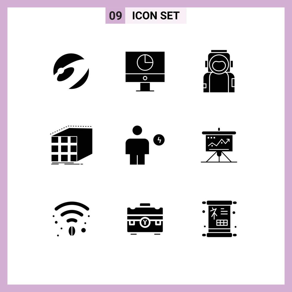 Editable Vector Line Pack of 9 Simple Solid Glyphs of dimensional aggregation payments abstract helmet Editable Vector Design Elements