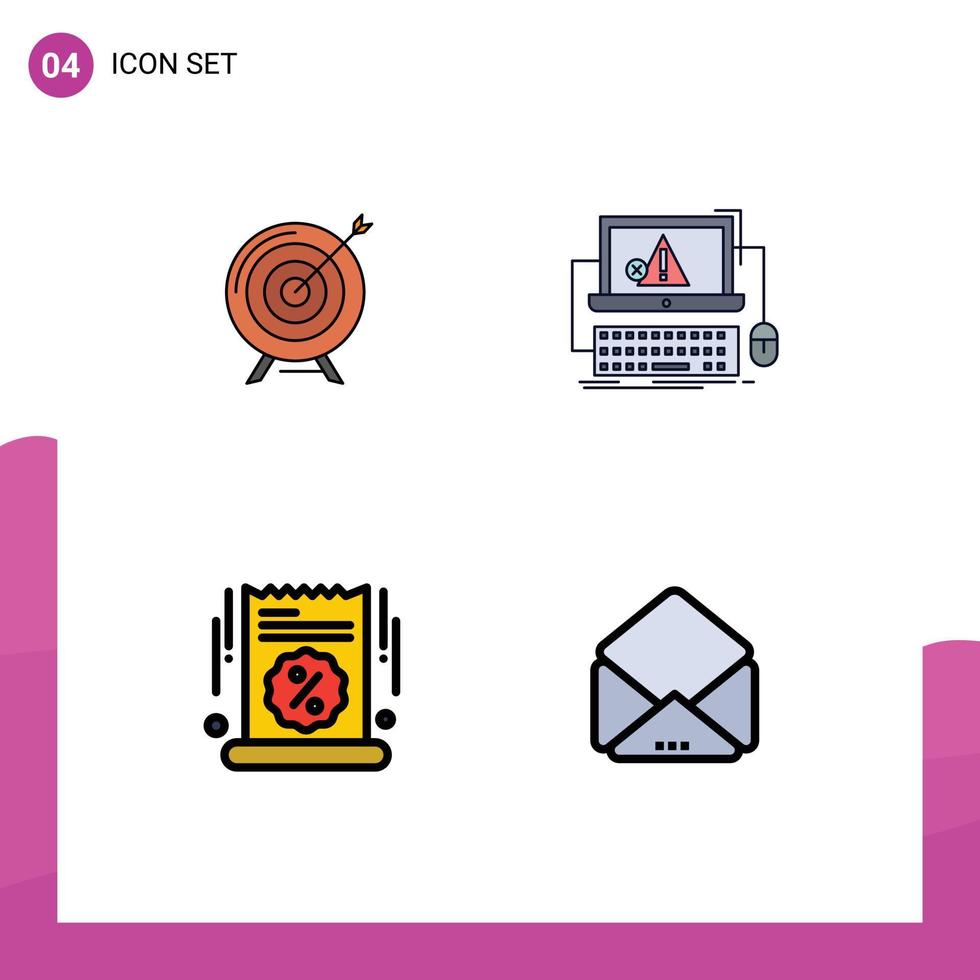 Editable Vector Line Pack of 4 Simple Filledline Flat Colors of target error business success system Editable Vector Design Elements