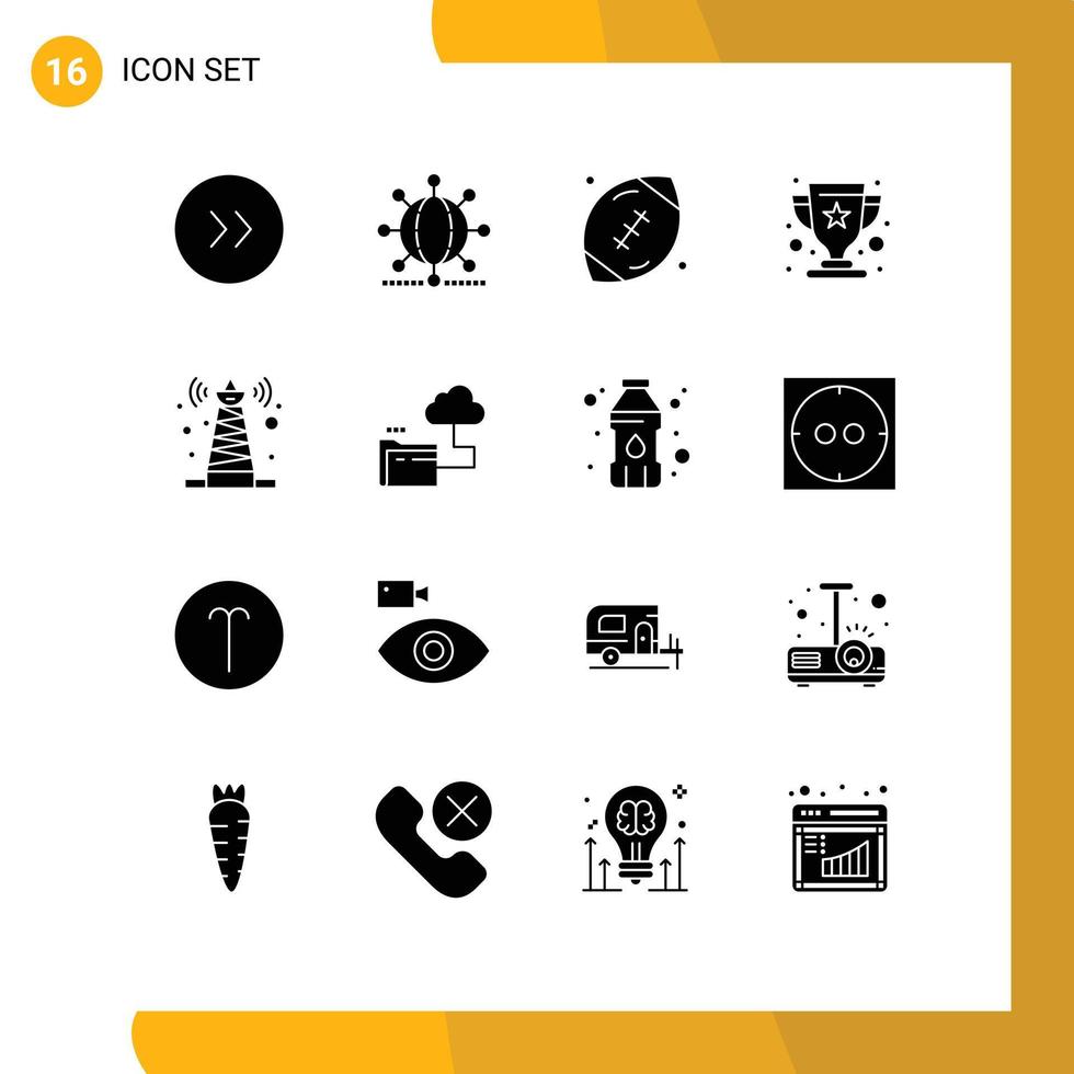 Mobile Interface Solid Glyph Set of 16 Pictograms of signal winner american football prize rugby Editable Vector Design Elements