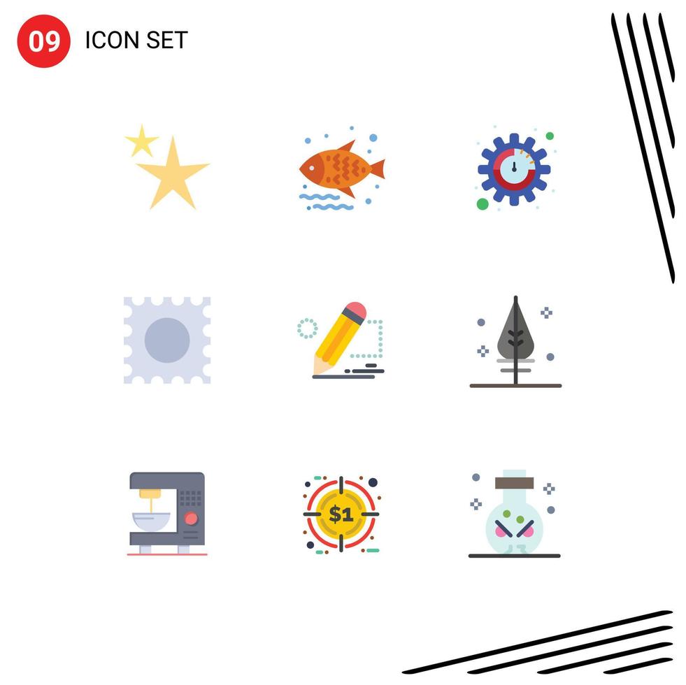 User Interface Pack of 9 Basic Flat Colors of feather tablet seo painting pencil Editable Vector Design Elements