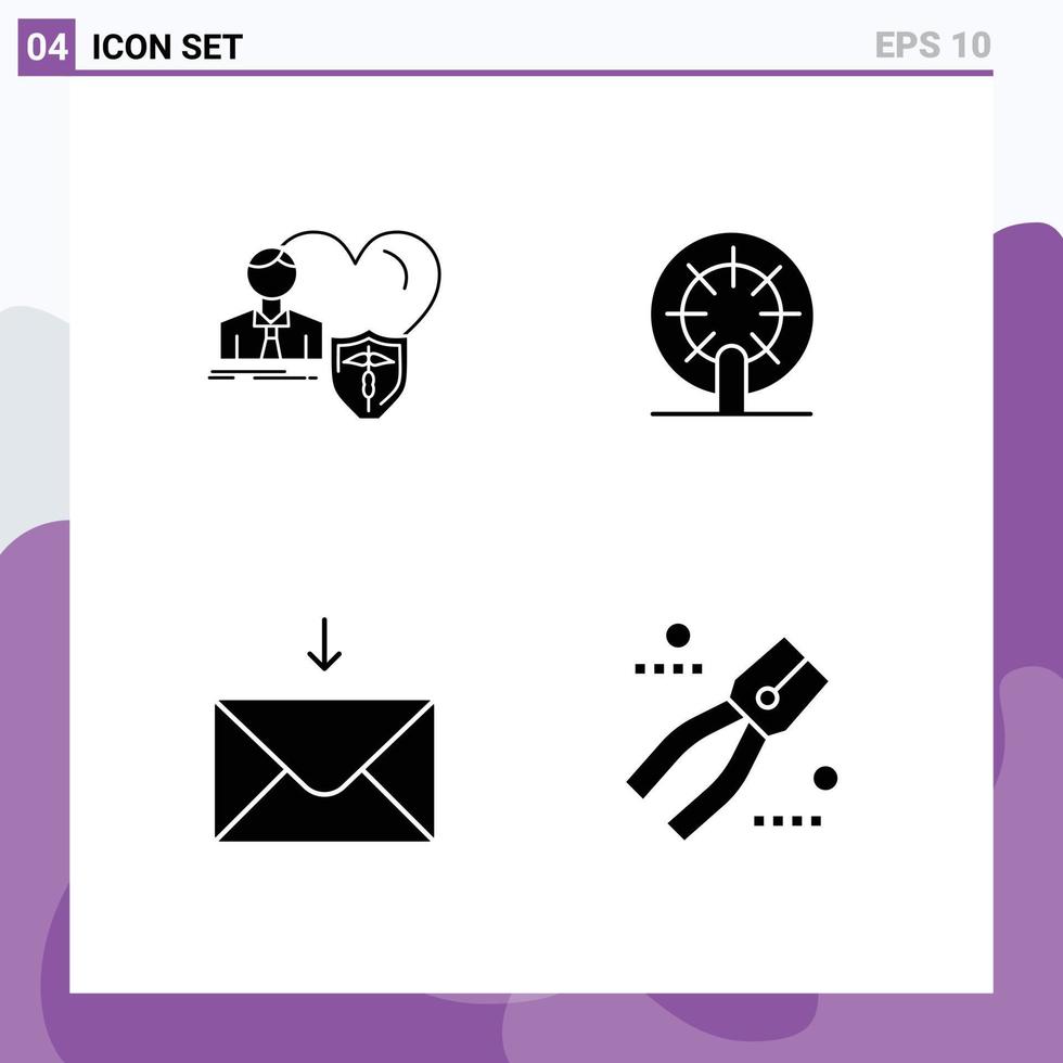 Solid Glyph Pack of 4 Universal Symbols of insurance mail protect boat receive Editable Vector Design Elements