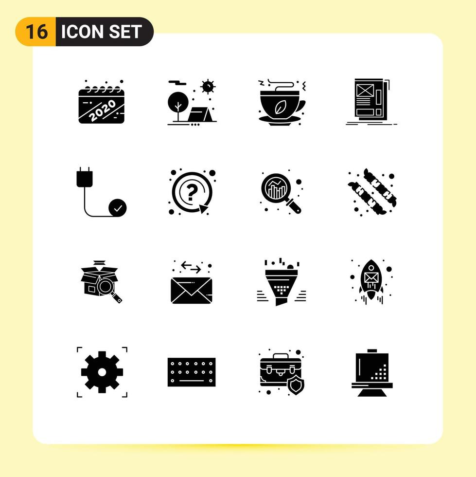 16 User Interface Solid Glyph Pack of modern Signs and Symbols of development web sun framing food Editable Vector Design Elements