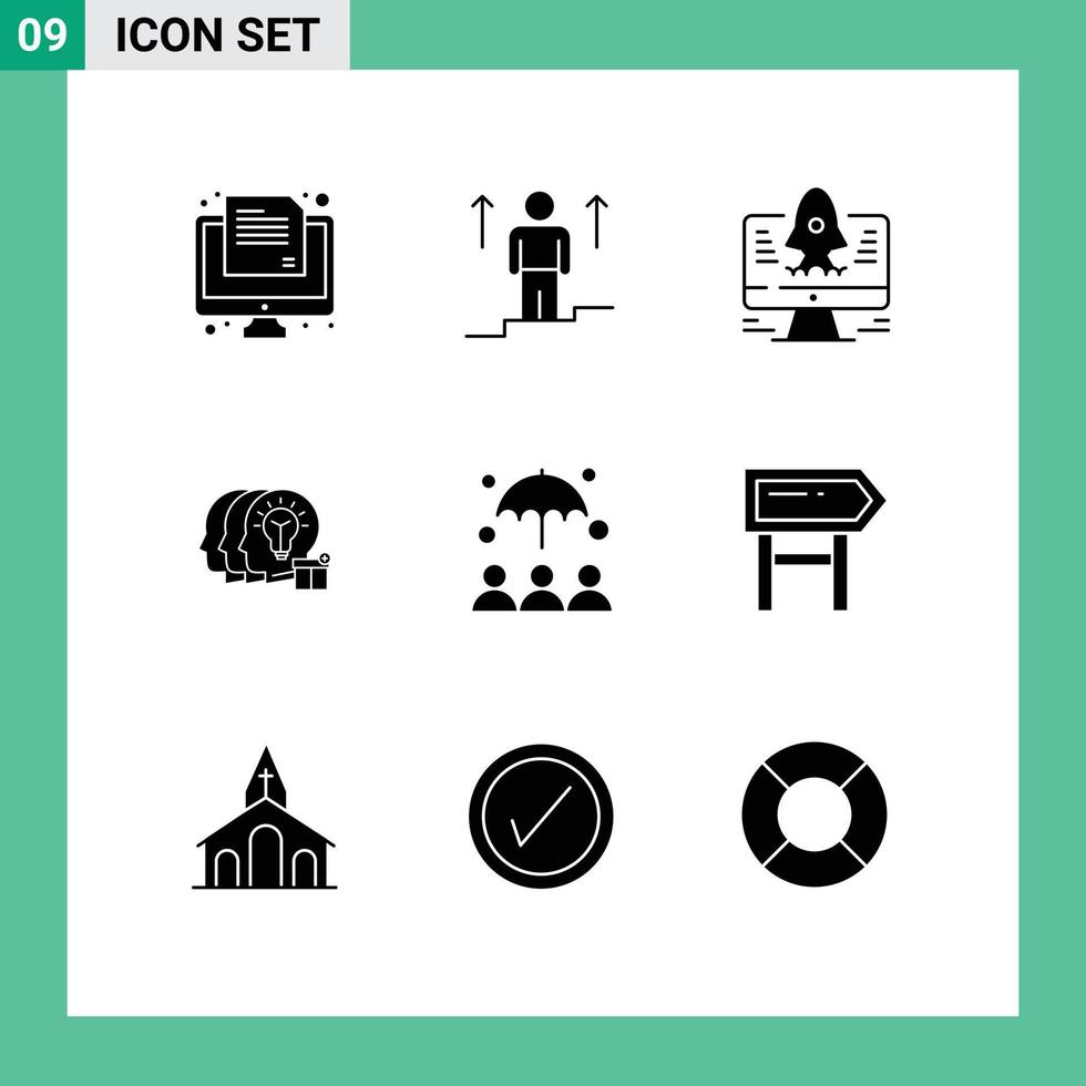 Pack of 9 Modern Solid Glyphs Signs and Symbols for Web Print Media such as protection staff success transfer idea Editable Vector Design Elements