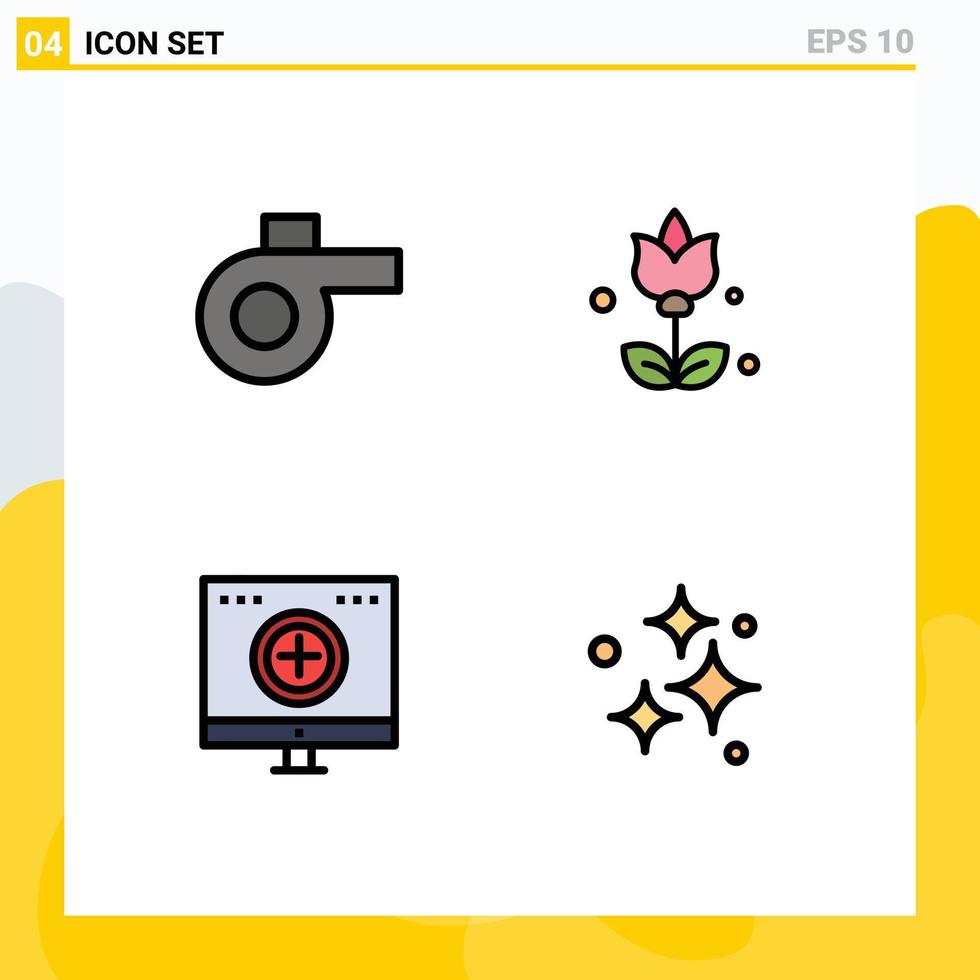 Group of 4 Filledline Flat Colors Signs and Symbols for sport recovery flowers computer cleaning Editable Vector Design Elements
