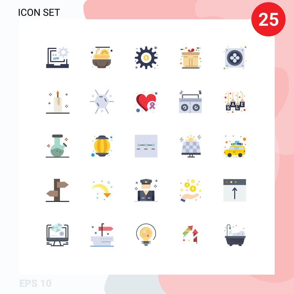 User Interface Pack of 25 Basic Flat Colors of fan gift dollar commerce options Editable Vector Design Elements