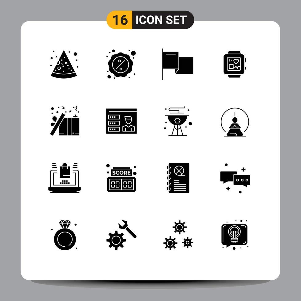 16 Thematic Vector Solid Glyphs and Editable Symbols of present box country gift handwatch Editable Vector Design Elements
