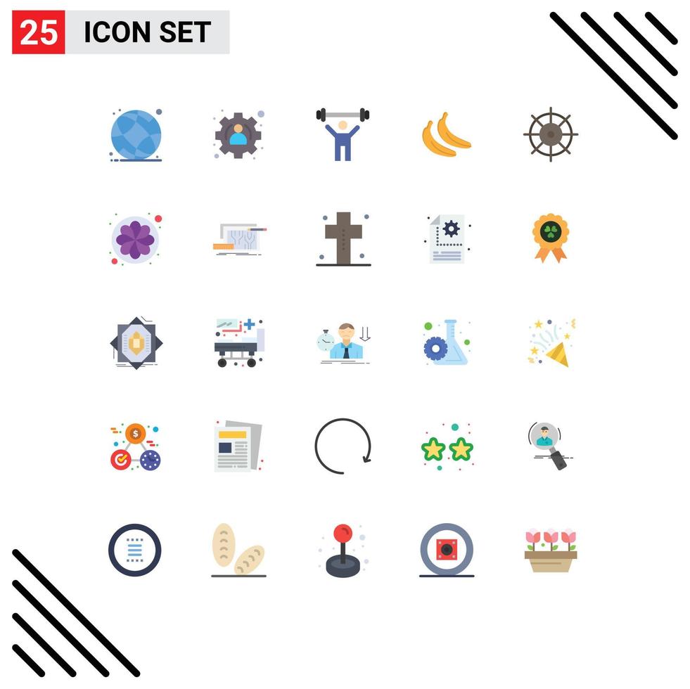 Mobile Interface Flat Color Set of 25 Pictograms of flower gear gym control food Editable Vector Design Elements