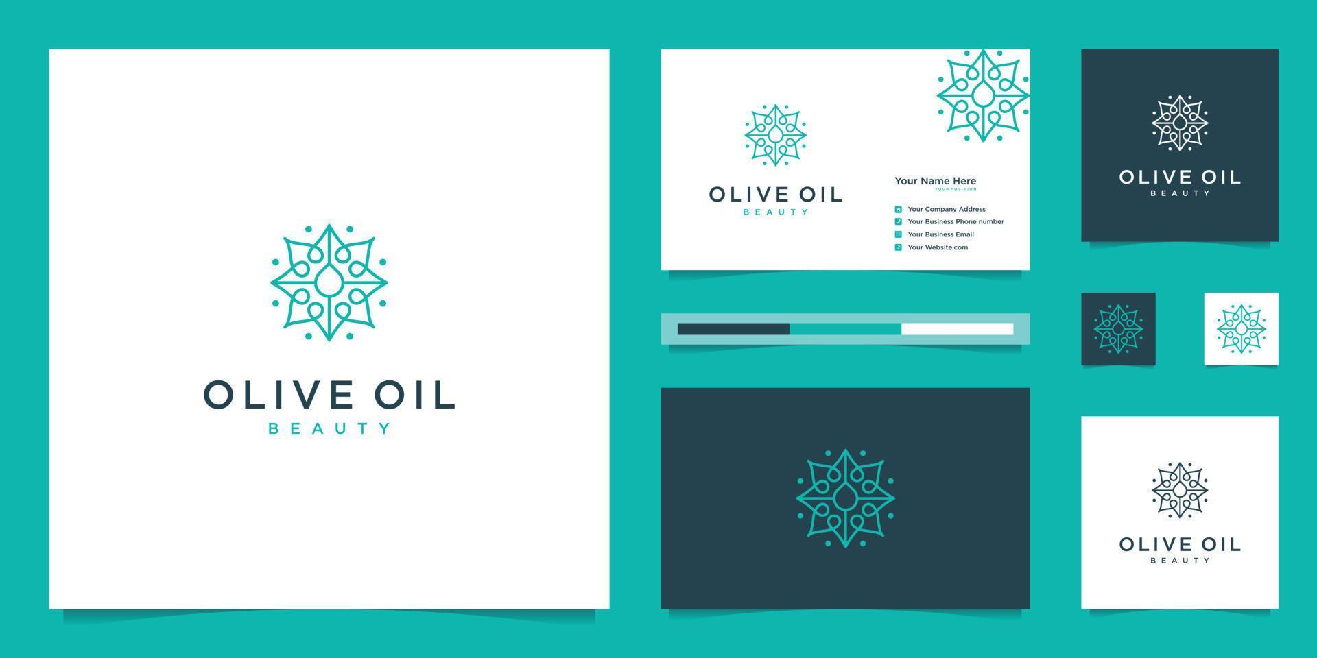 diseño de logotipo de olivo y aceite y vector premium de tarjetas de visita