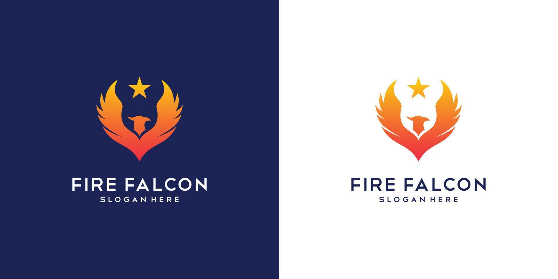 Vector design of the Falcon Fire Logo. Minimal flat design company Phoenix, Eagle and Hawk.