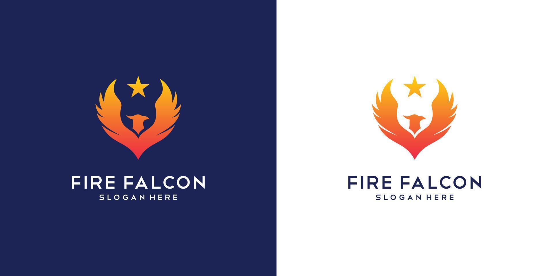 Vector design of the Falcon Fire Logo. Minimal flat design company Phoenix, Eagle and Hawk.
