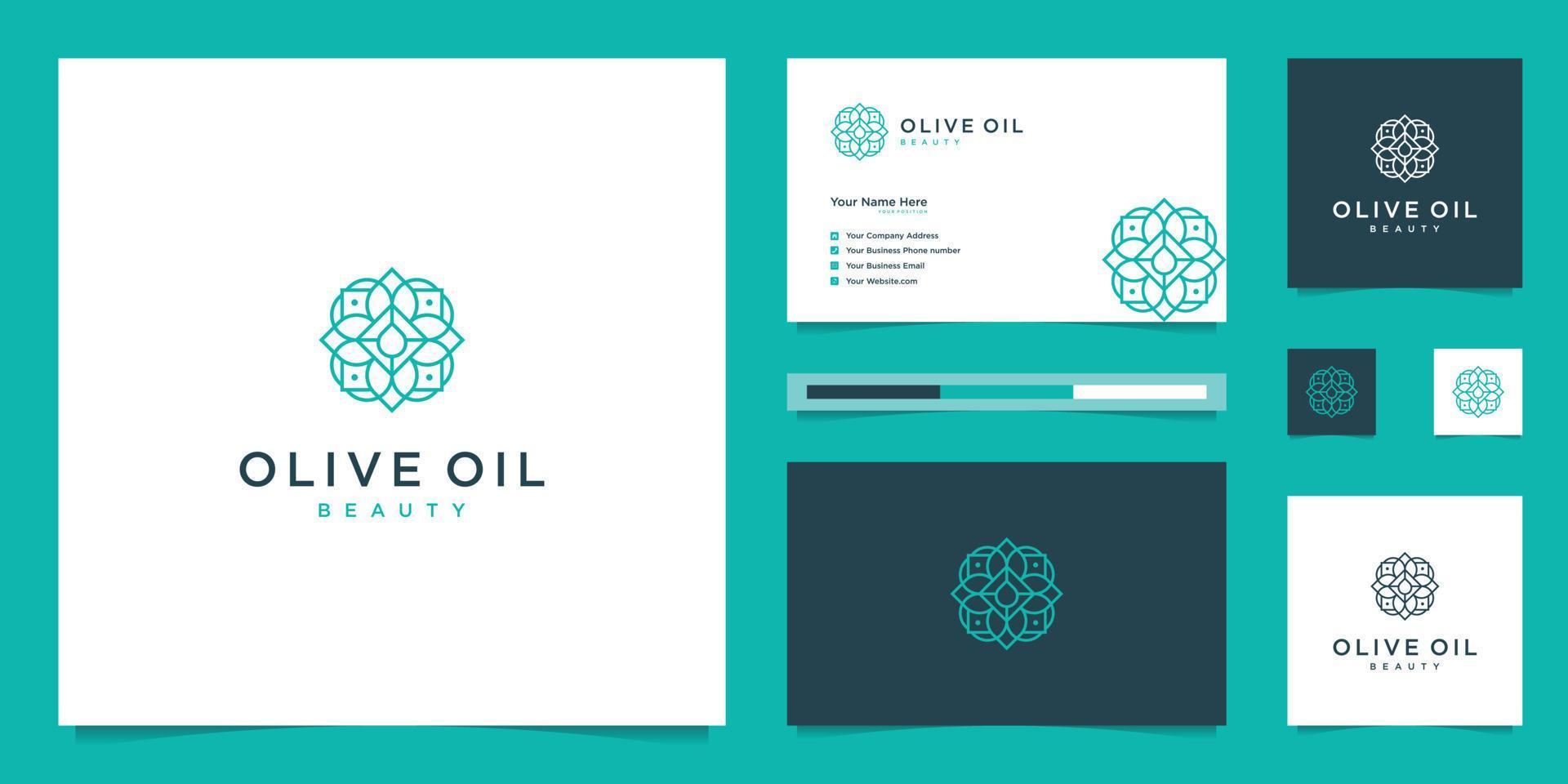 Olive tree and oil logo design and business cards Premium Vector