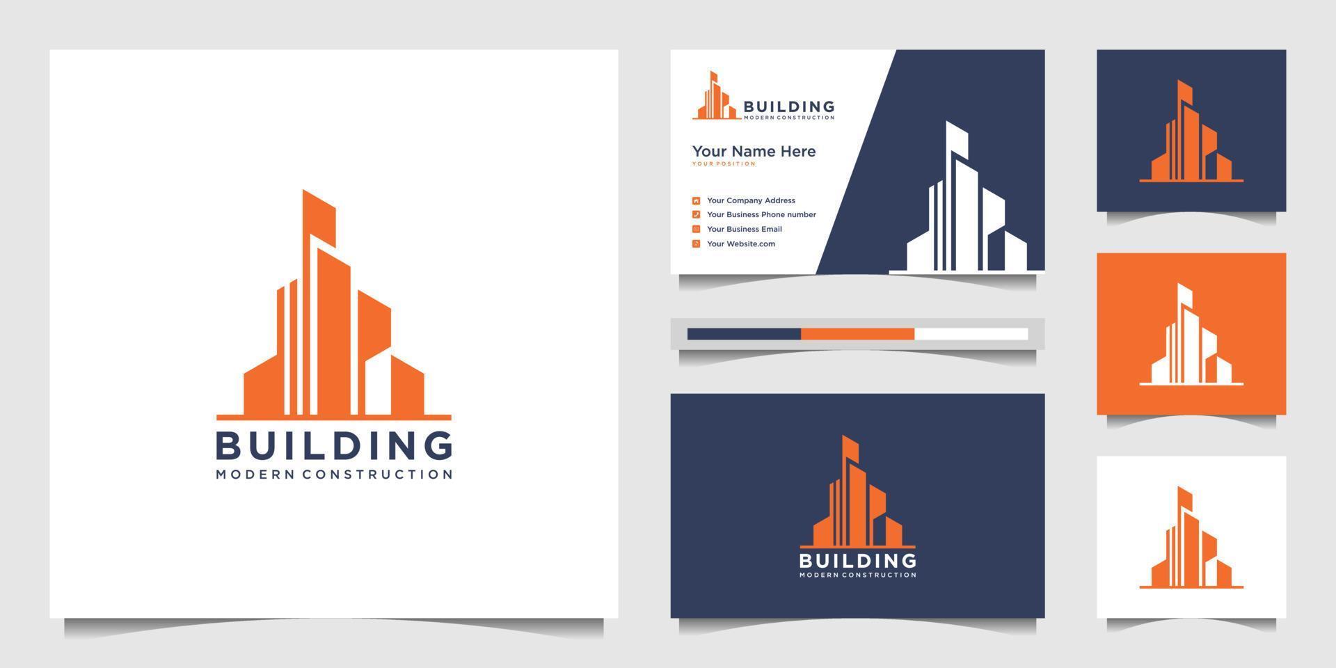 Building logo design with modern concept. city building construction abstract for logo design inspiration. logo design and business card Premium Vector